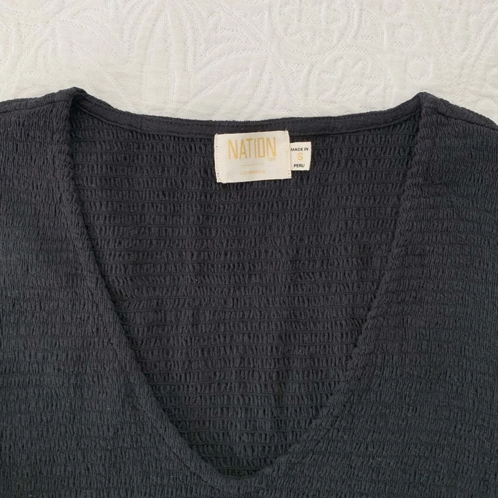 Nation LTD‎ Bunny Smocked Scoop Neck Top, Black